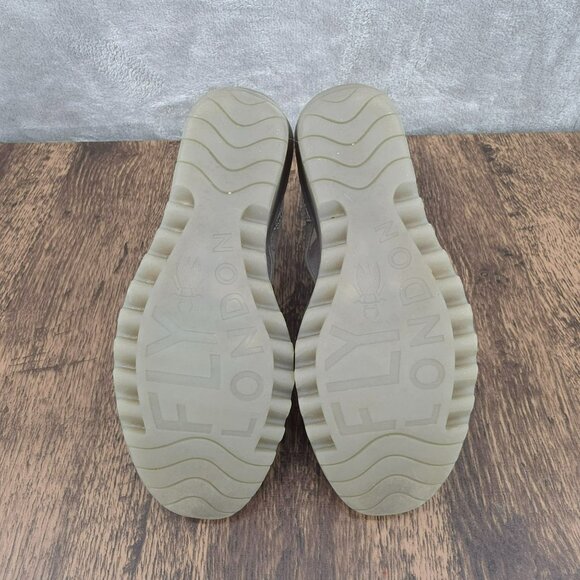 Fly London Yaji Wedges Sandals 38 7 Grey Cream Snakeskin Cross Strappy Leather - Picture 12 of 14